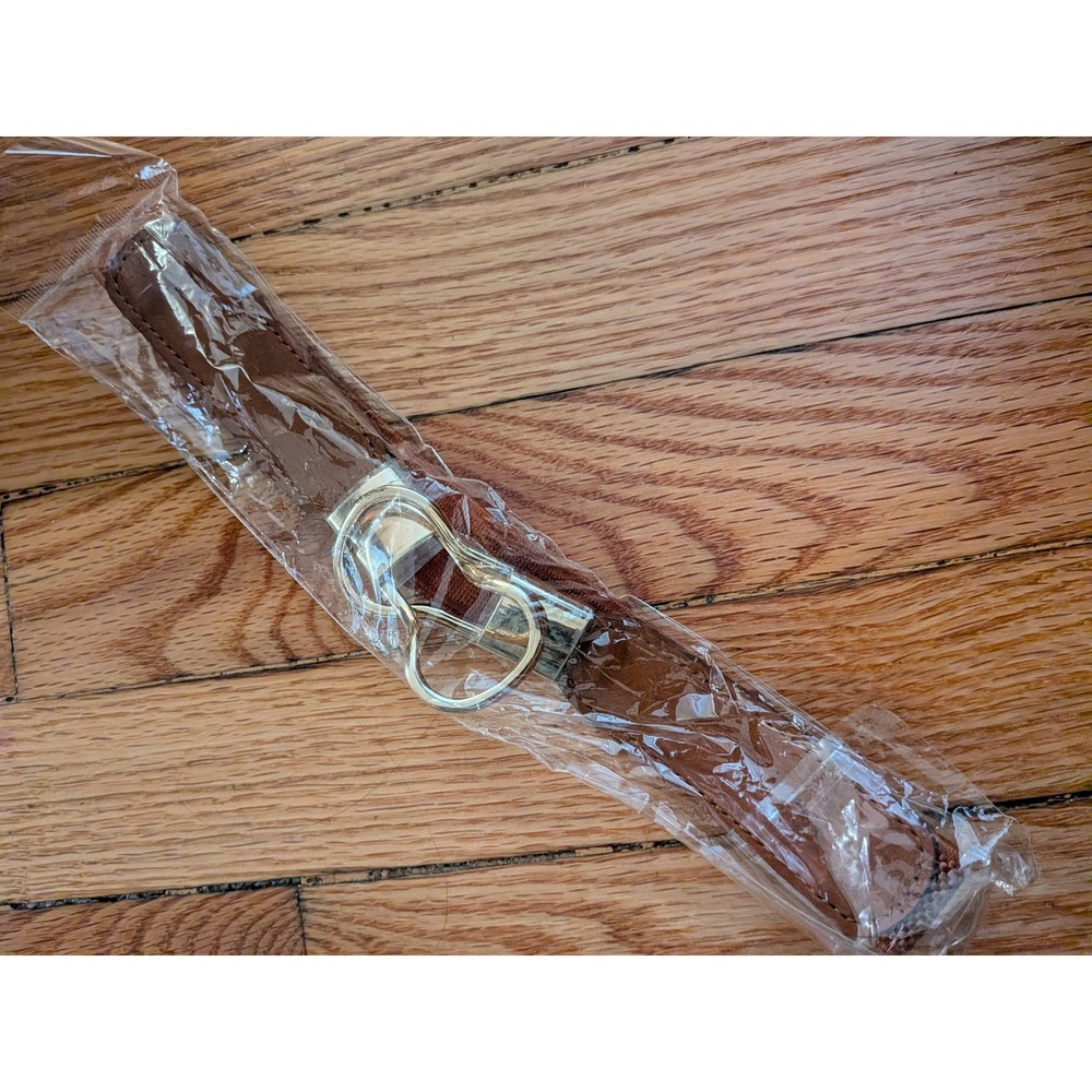 Cognac Brown Elastic Stretch Waist Belt Gold Interlocking Buckle‎ Infinity Clasp